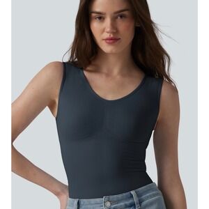 Halara OneForm Seamless Flow Shapewear‎ Casual Tank Top Blue Large 02920781